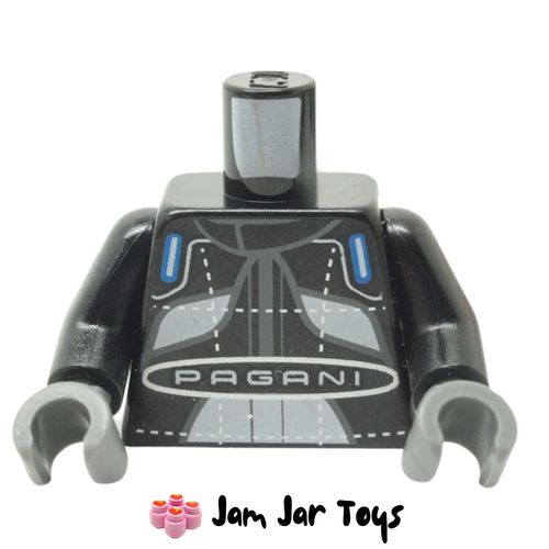 LEGO Black Race Suit Torso, Dark Blue/White Patches PAGANI