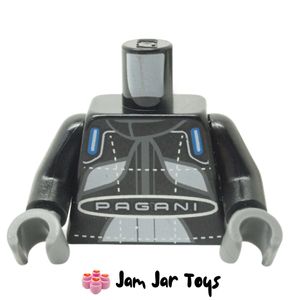 LEGO Black Race Suit Torso, Dark Blue/White Patches PAGANI