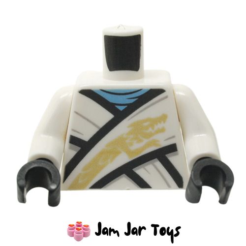 LEGO White Robe Torso, White Bands, Black Trim, Gold Dragon.