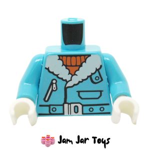 LEGO® Medium Azure Winter Coat, White Fur, Orange Sweater. TO118