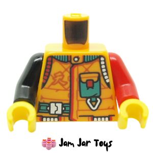 LEGO® Bright Light Orange Torso, Odd Arms, Dark Turquoise Pockets, Clip. TO138