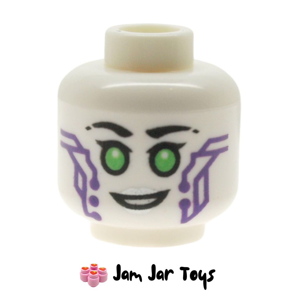 LEGO White P.I.X.A.L. Head, Green Eyes, Dark Purple Circuitry, smile