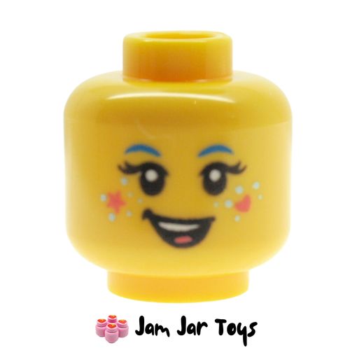LEGO Izzie Head, Bright Pink Stars on Cheeks, Dots, Open Mouth Smile HF66