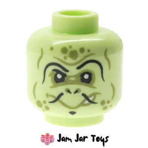 LEGO® Yellowish Green Turtle Minister, Olive Green Markings, Flat Nose, Black Stripes. HF128