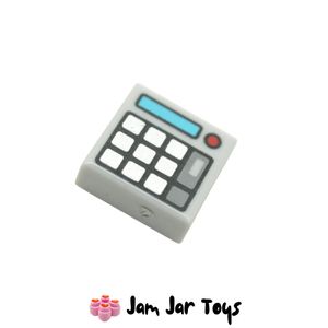 LEGO® Light Bluish Grey Keypad, Blue Slit, Red Button, 1 x 1 Tile. PT64