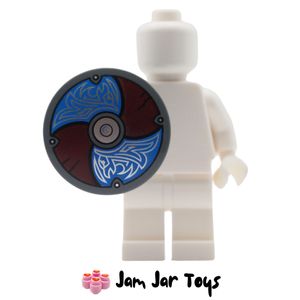 LEGO® Round Viking Shield, Dark Bluish Grey, Red / Blue Panels. W126