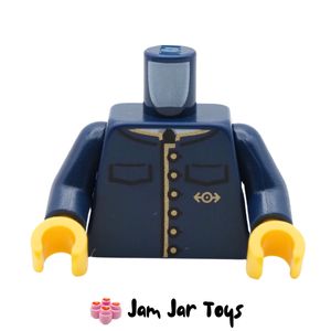 LEGO® Dark Blue Train Conductor Uniform, Gold Buttons, Train Logo. TO193