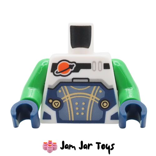 LEGO Space Suit Torso, Bright Green Arms, Blue Panel, Gold Lines, Classic Space Logo. TO210