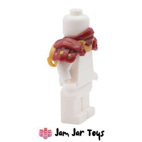 LEGO Dark Red Shoulder Armour, Bandana, Gold Rivets, Katana Scabbard.
