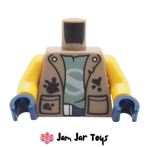 LEGO Dark Tan Jacket Torso, Black Stains, Olive Green Shirt