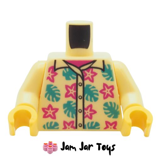 LEGO Bright Light Yellow Hawaiian Shirt Torso, Turquoise Leaves, Magenta Flowers