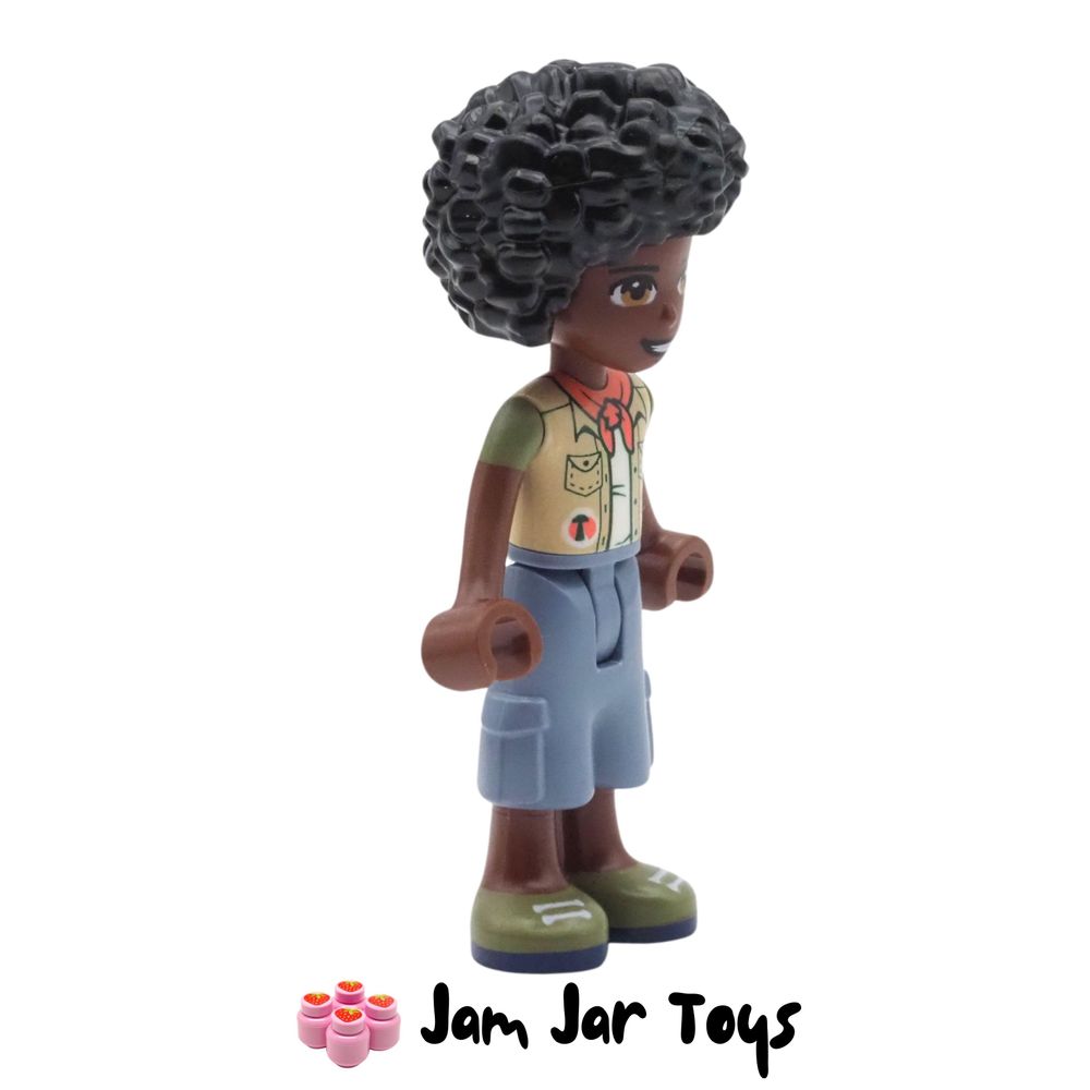 LEGO Friends Joaquim - Sand Blue Trousers, Tan Vest, Red Scarf. From Set 41717 LEGO Mia's Wildlife Rescue Side View
