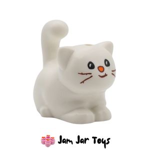 LEGO® White Chubby Cat, Black Eyes, Whiskers, Coral Nose. P190