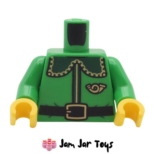 LEGO Bright Green Postal Elf Torso, Dark Green Collar, Gold Trim