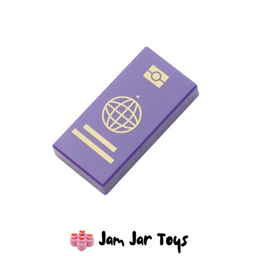 LEGO Dark Purple Tile, Gold Ticket, Globe, 1 x 2.