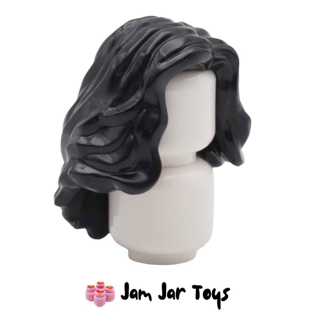 LEGO Black Mid-Length Wavy Hair, Side Parting