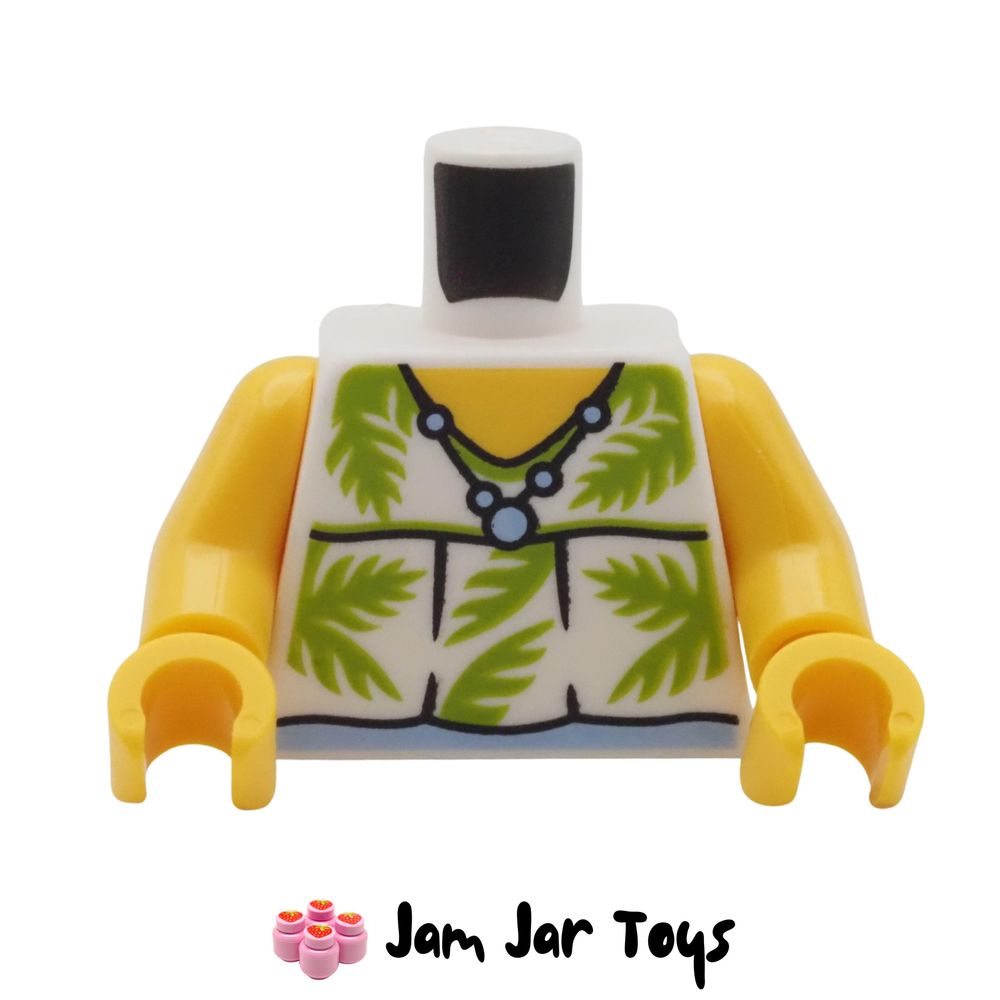 LEGO White Shirt Torso Lime Palm Leaves Bright Blue Necklace