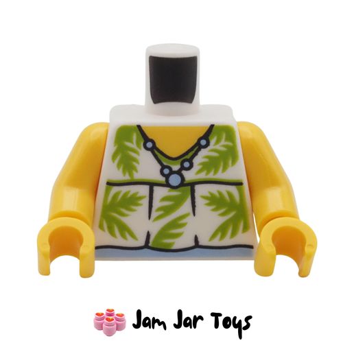 LEGO White Shirt Torso Lime Palm Leaves Bright Blue Necklace