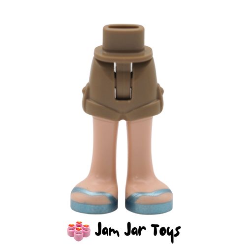 LEGO Dark Tan Minidoll Shorts, Light Nougat Legs, Metal Blue Sandals