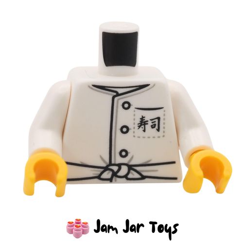 LEGO White Chef Jacket Torso, Sash, Grey Japanese Symbols