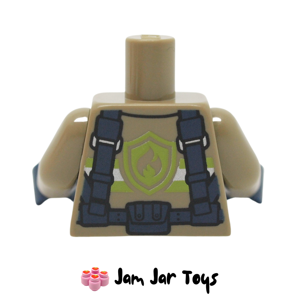 LEGO Dark Tan Jacket Torso, Firefighter Harness, Utility Belt Rear View