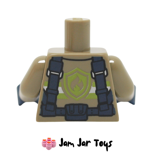 LEGO Dark Tan Jacket Torso, Firefighter Harness, Utility Belt Rear View