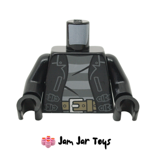 LEGO® Torso Black Leather Jacket, Convict Striped Shirt T116