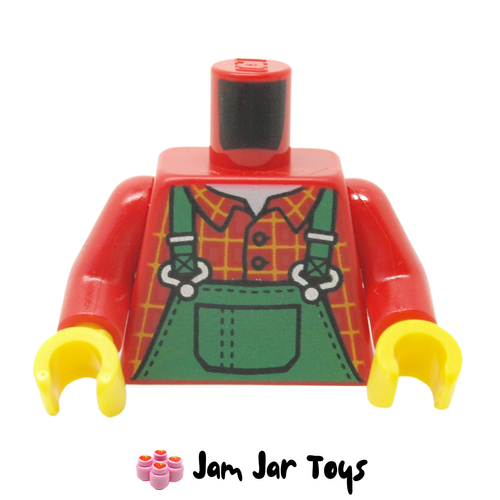 LEGO Torso, Red Plaid Shirt with Green Overalls