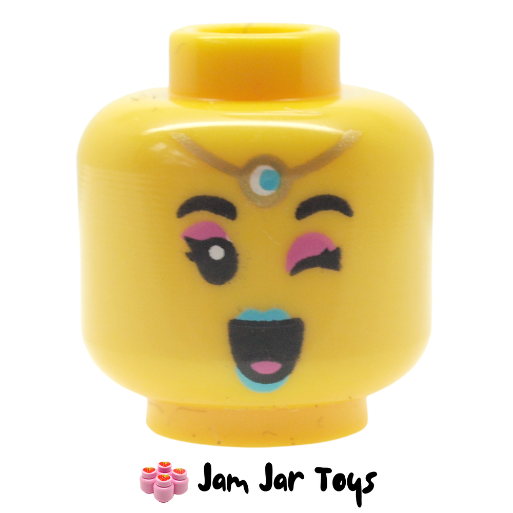 LEGO Chang'e Head, Gold Headdress, Dark Turquoise Jewel and Lips Open Mouth