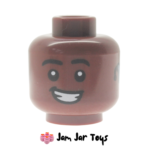 LEGO Reddish Brown Head, Big Crooked Smile, Sand Blue Hearing Aid