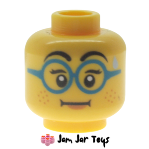 LEGO® Head Blue Glasses, Freckles, Nervous Grin/Straight Closed Mouth, Sweat Drop HF7