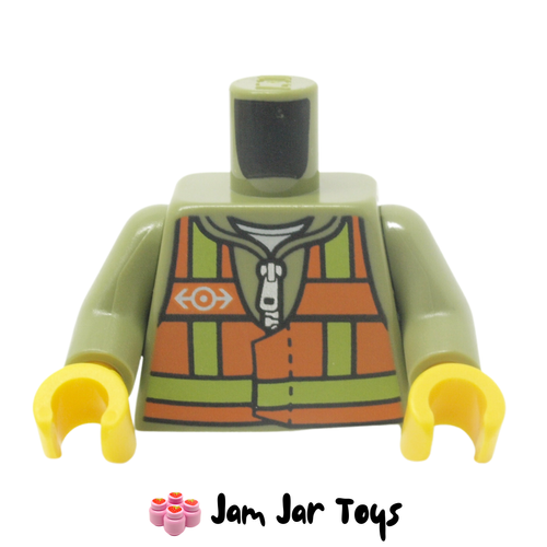 LEGO Olive Green Torso Safety Vest, Train Logo T233