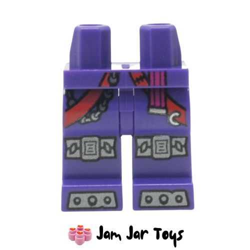LEGO Dark Purple Legs, Red Straps, Purple Belt, Knee Caps, Steel Toes