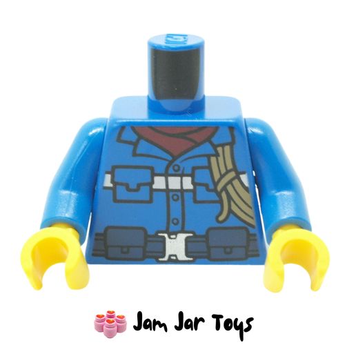 LEGO Blue Shirt Torso, Dark Blue Belt, Dark Tan Rope, Dark Red Under Shirt, Rescue Logo