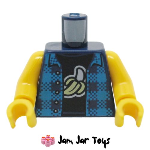 LEGO Dark Blue Torso Medium Blue Checkered Jacket, Black Shirt, Peeled Banana.