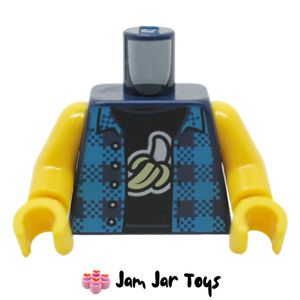 LEGO® Dark Blue Torso Medium Blue Checkered Jacket, Black Shirt, Peeled Banana TO71