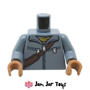 LEGO® Sand Blue Jacket with Zippers, Yellow Scarf, Reddish Brown Bag Strap TO85