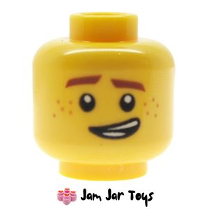 LEGO® Jay, Reddish Brown Eyebrows and Freckles, Lopsided Grin / Frown. HF54
