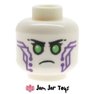 LEGO White P.I.X.A.L. Head, Green Eyes, Dark Purple Circuitry.