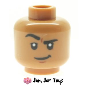 LEGO® Medium Nougat Kingo Head, Thick Eyebrows, Smile, Open Mouth / Closed Mouth with Raised Right Eyebrow HF77