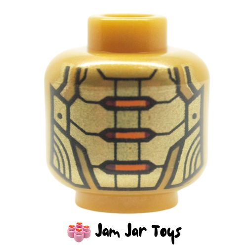 LEGO Pearl Gold Imperium Claw Droid Head, Gold Metal Plating, 4 Bright Light Orange Eyes Rear