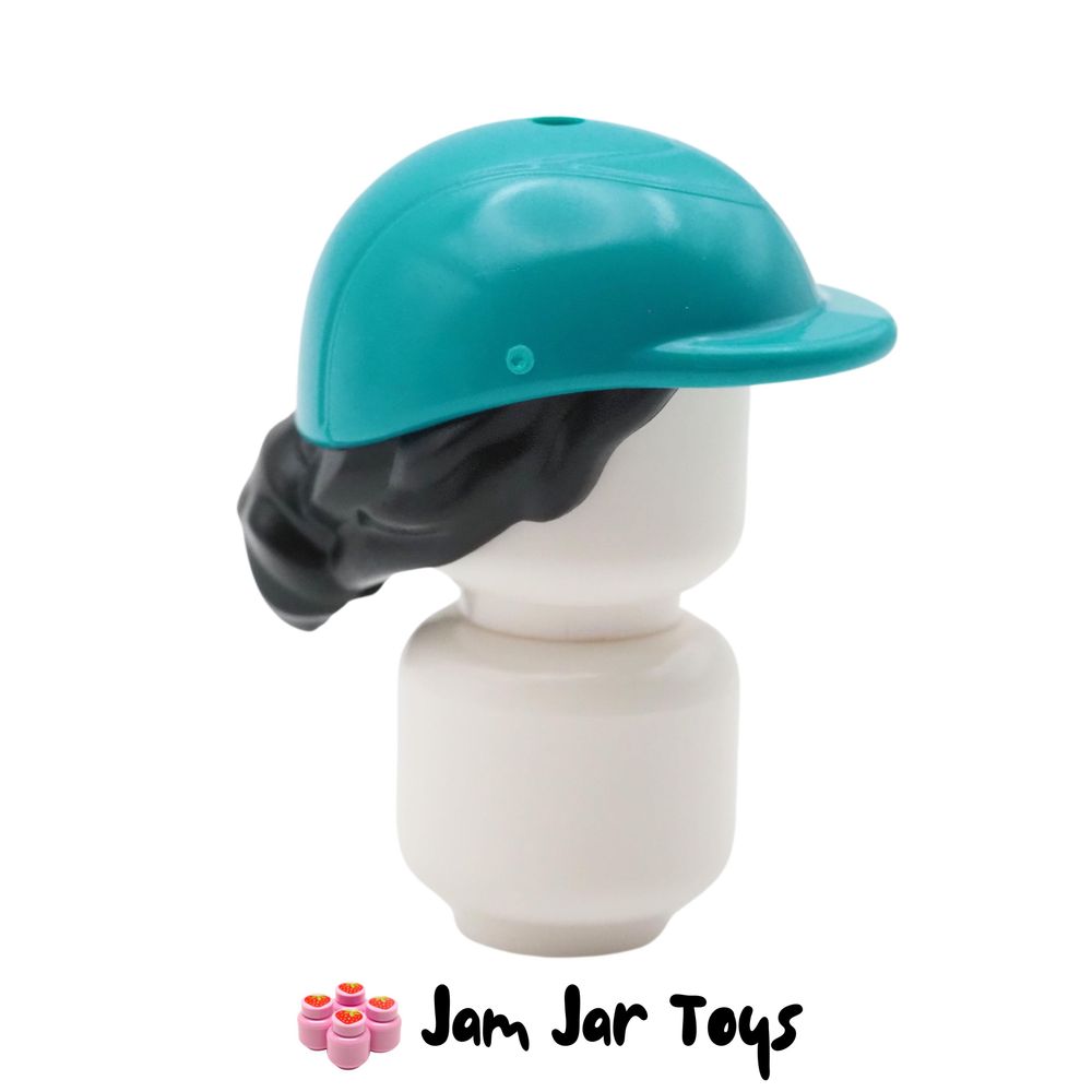 LEGO Dark Turquoise Riding Helmet With Short Black Hair.