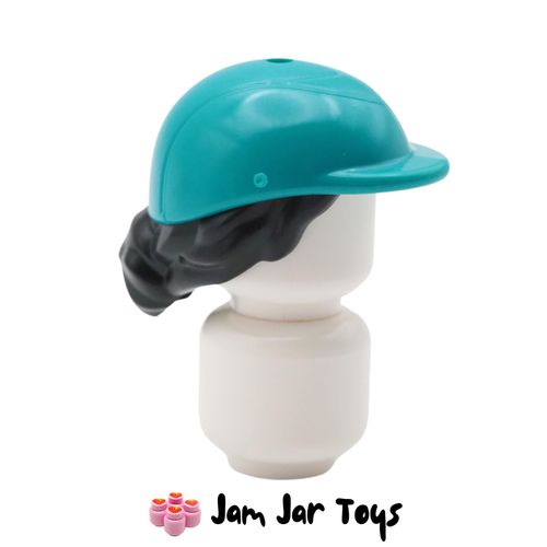 LEGO Dark Turquoise Riding Helmet With Short Black Hair.