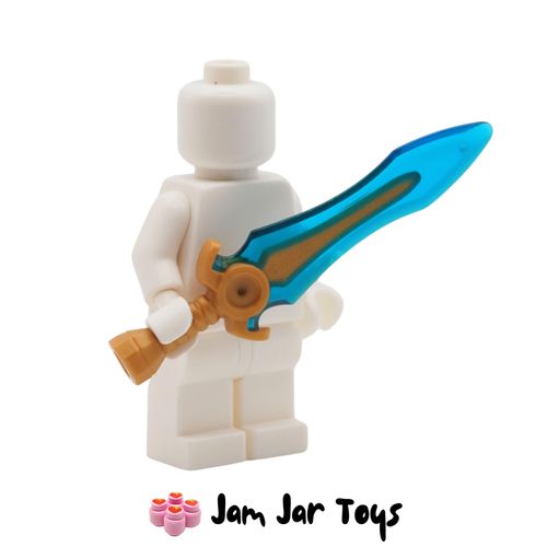 LEGO Pearl Gold Sword, Molded Trans-Blue Blade.