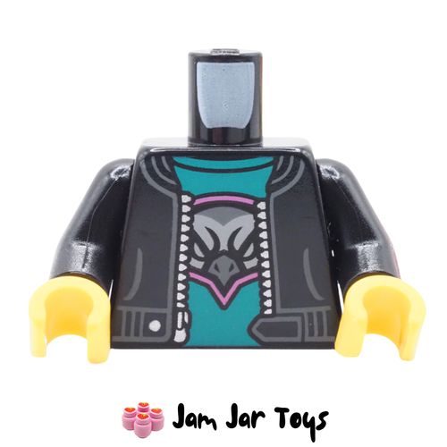 LEGO Black Leather Jacket Torso,Turquoise Shirt, Hawk Head Logo.