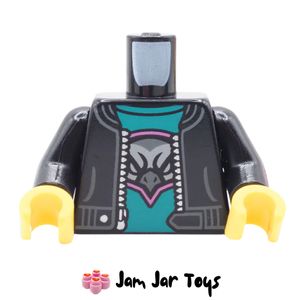 LEGO® Black Leather Jacket Torso,Turquoise Shirt, Hawk Head Logo. TO205