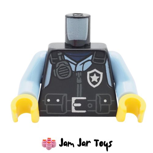LEGO Black Police Uniform Torso, Blue Shirt, Utility Belt, Silver Star, Radio