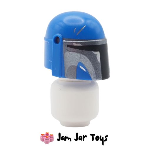 LEGO Mandalorian Helmet, Black Visor, Dark Bluish Grey Markings, Scratches