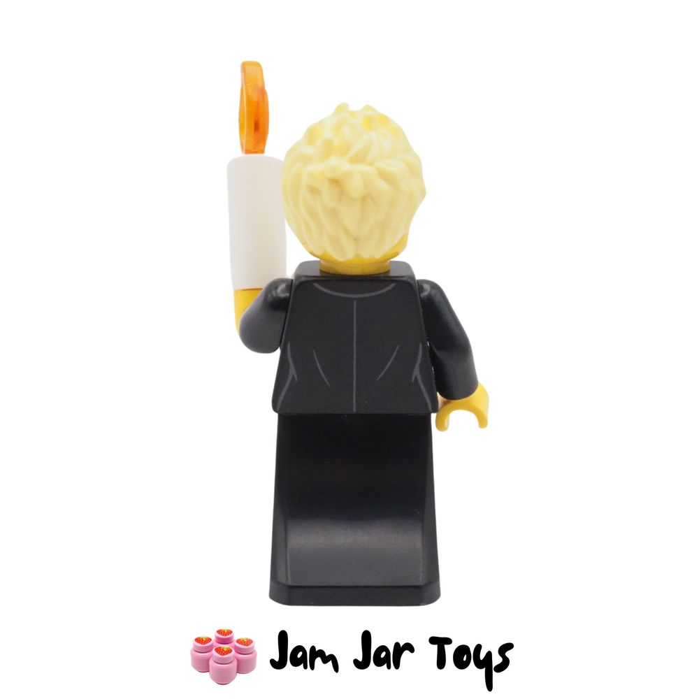 LEGO CITY Minifigure Carol Singer - Female, White Button Up Shirt, Black Skirt Rear view