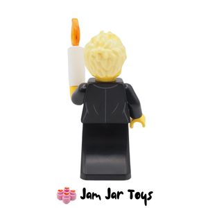 LEGO CITY Minifigure Carol Singer - Female, White Button Up Shirt, Black Skirt Rear view